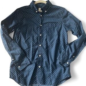 Lands’ End Kids Navy Polka Dot Button-Down Shirt | Size L 14-16